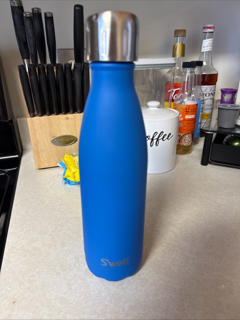S'well Blue Stainless Steel Insulated Bottle with Silver Cap